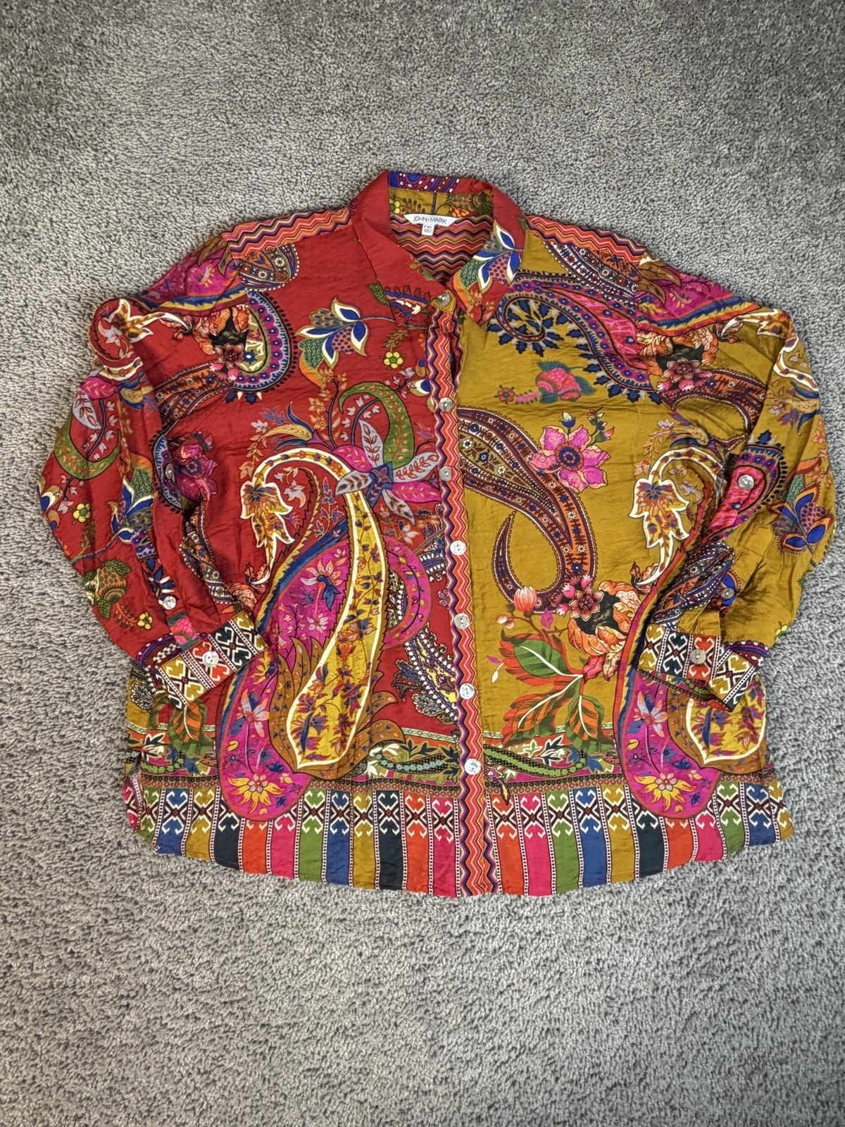 John Mark Top Womens Pxl Mixed Scarf Print Multicolor Paisley Long Sleeve